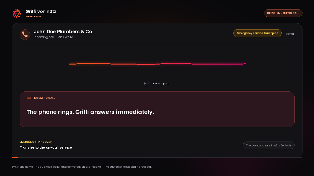 Preview of the AI-generated Griffi demo for an after-hours burst-pipe call